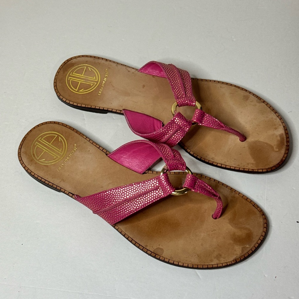 Lilly Pulitzer Pink Croc Thong Sandals Size 10M